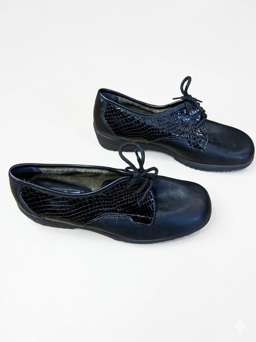 Medicus Agnes Black Leather Faux Croc Lace Up Comfort Shoes Size UK 7 / US 9.5